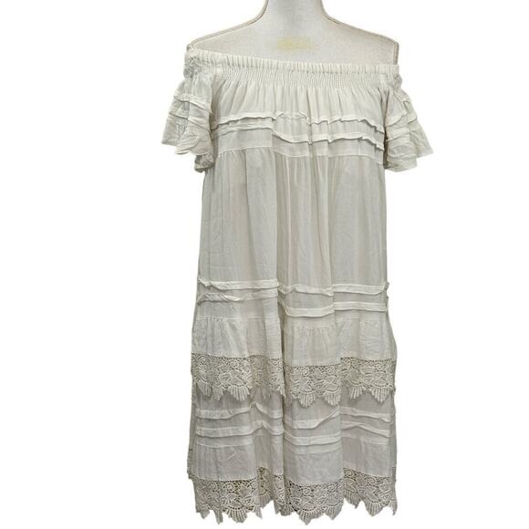 Vasna white rayon crepe babydoll dress, medium, flowy, feminine, romantic, soft - Picture 1 of 5